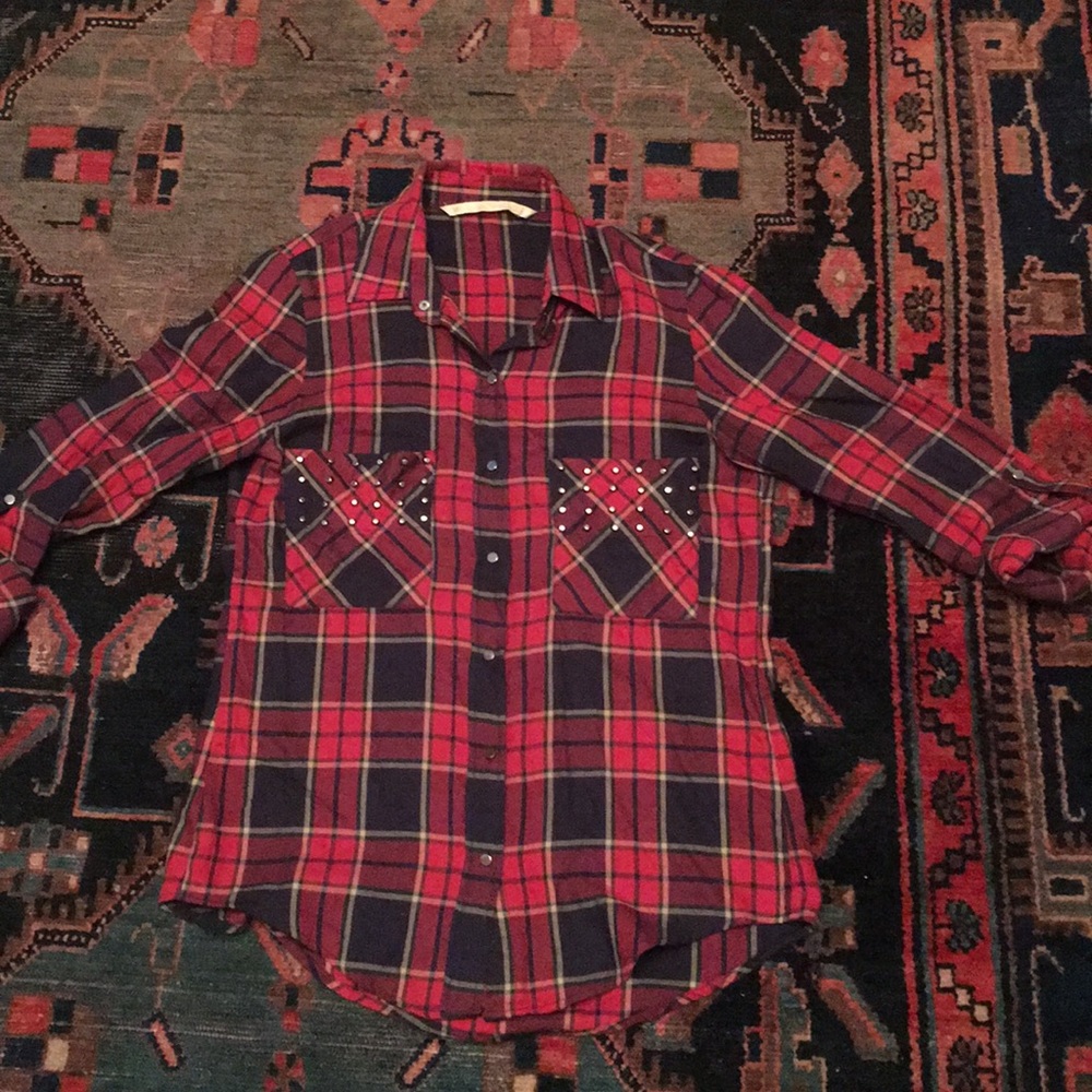 Zara plaid shirt w studs